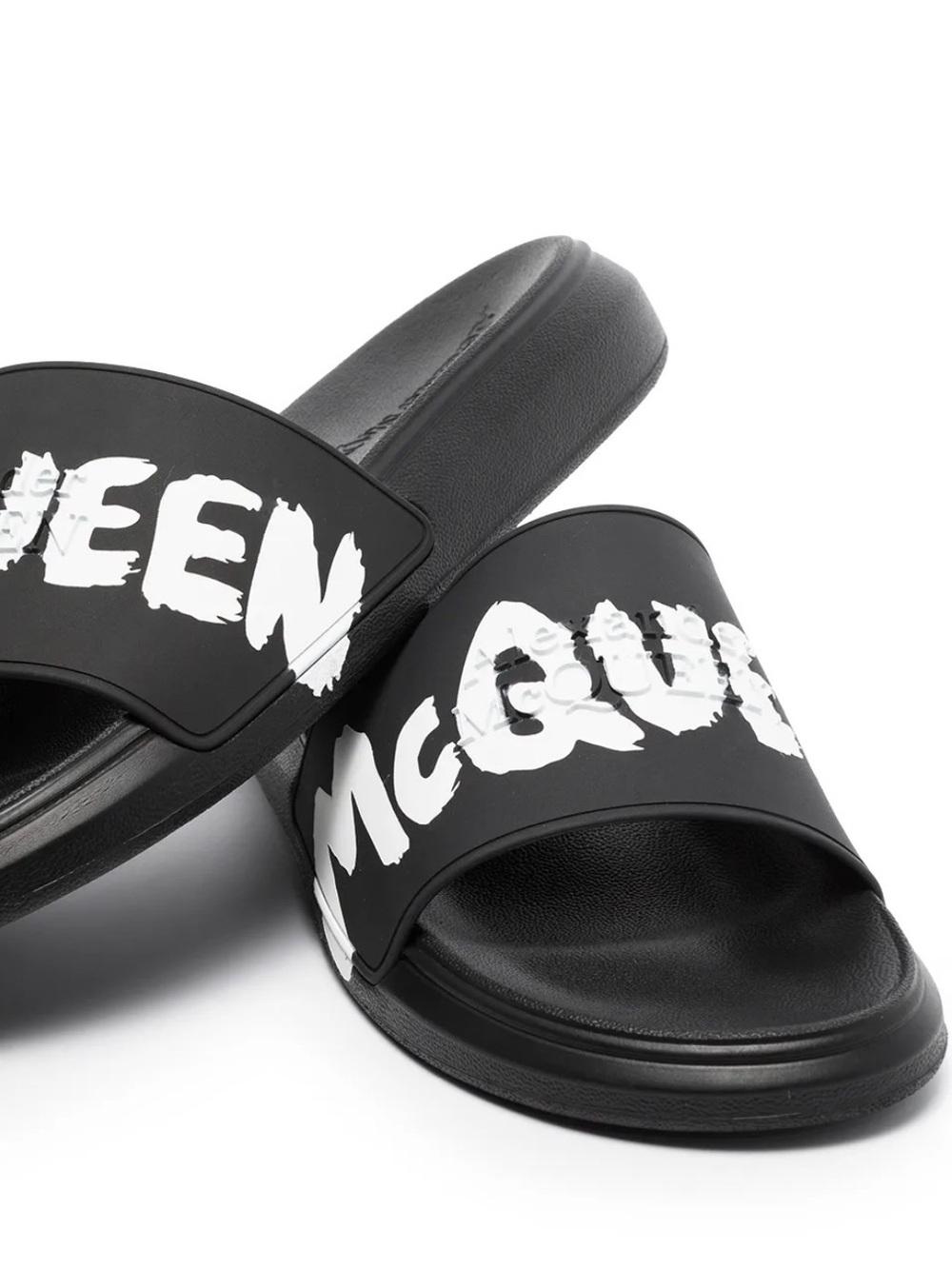 Alexander McQueen Graffiti Pool Slides Black and White Logo Slide Sandals